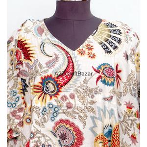 ชุดเดรสยาวแม็กซี่ผ้าฝ้ายอินเดียพิมพ์ลายสวยงาม 100% สำหรับผู้หญิง สวมใส่สบายๆ ในฤดูร้อน ลายพิมพ์บล็อกแบบดั้งเดิม เป็นมิตรกับสิ่งแวดล้อม - Product Image 3