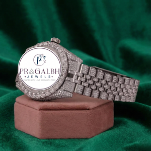 นาฬิกาข้อมือผู้ชาย Pragalbh Jewels ประดับเพชรเต็มหน้าปัด หรูหรา สายสแตนเลสสตีล  หน้าปัดโมอิสซาไนต์ ระบบควอตซ์ - Product Image 6