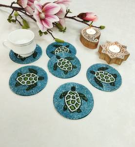 Handmade <b>Blue</b> Turtle Beaded <b>coasters</b> - Set of 6 - Product Image 3