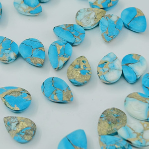 Dahlias bleu glace, cuivre, turquoise, cabochon en forme de poire, pierre précieuse non montée pour bijoux - Product Image 4