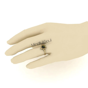 Anillo de Moldavita Certificado de Grado A de Diseño Exclusivo |   Moldavita auténtica de la República Checa, Chlum |   Plata de Ley 925 con Oro Rosa de 18K - Product Image 2