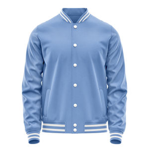 Custom Light Blue Baseball Jacket With Embroidered Team Name Number Personalized Unisex Adult Full Sleeve Button Up Sportswear - Product Image 6