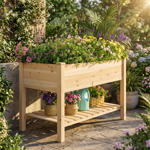 Bac à plantes surélevé avec pieds robustes, en bois de pin naturel haut de gamme, revêtement vinyle, écologique, style jardinière surélevée - Product Image 1