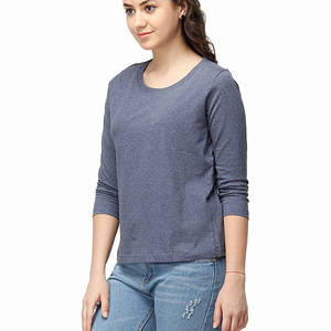 Camiseta de Mujer al por Mayor, Camiseta con Bloques de Color, Camiseta de Cuello Redondo, Camiseta de Manga Larga, Fabricante OEM, Camiseta de Color Sólido - Product Image 5