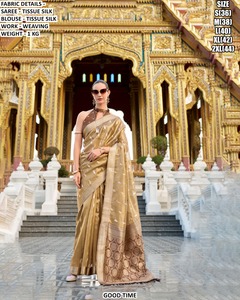 Noor Navy Elegance <b>Tissue</b> Silk Saree-Wrinkle Free & Moisture Wicking for Women for <b>Wedding</b> & Diwali Occasions - Product Image 3