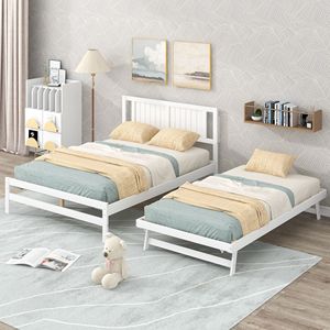 Letto a piattaforma bianco full size con letto estraibile regolabile per bambini, prima noto come SM000248AAK - Product Image 1