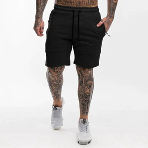 Custom Logo Mens Fleece Gym Shorts Casual <b>Athletic</b> Sweat Shorts Grey Cotton French Terry Drawstring Shorts With Zipper Pocket - Product Image 4