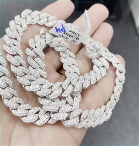Solid 925 Sterling Men's <b>Silver</b> Plated Cubic Zirconia Link Chain Necklace Hiphop Style Zinc Alloy Jewelry - Product Image 3