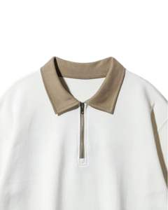 Sudadera Polo de Manga Corta para Hombre con Media Cremallera, Blanca con Cuello Caqui, Casual, Fabricante OEM al por Mayor - Product Image 4