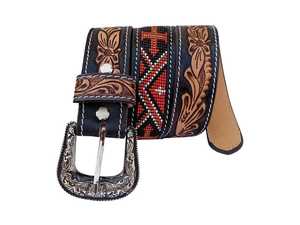 Ceinture en cuir perlée de style occidental avec motif floral, boucle argentée, style ethnique décontracté, ceinture artisanale durable - Product Image 3