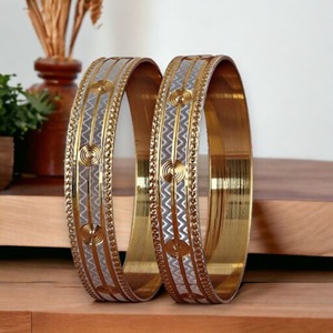 Premium Dual Tone Stone Embedded Gold Finish Metal Craft <b>Bangles</b> <b>Set</b> Luxury Designer Bracelet Jewelry for Women - Product Image 5