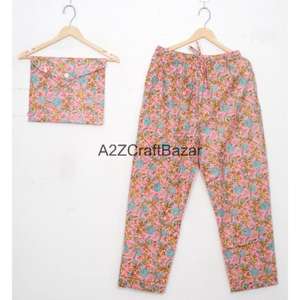 Conjunto de Pijama Informal para Mujer, 100% Algodón Puro, Hecho a Mano, Estampado Floral, Cintura Elástica, Secado Rápido, Suave, Ecológico, para Verano - Product Image 3