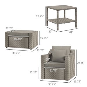 5-Piece Outdoor Patio Furniture Set PE Rattan Chair with Wood Grain <b>Plastic</b> Top Coffee <b>Table</b> Gray Two Pillows Included - Product Image 3