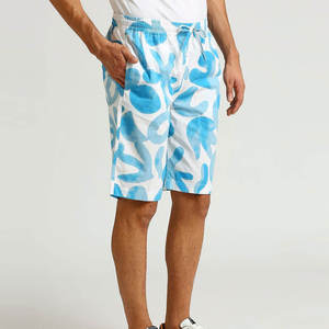 Shorts décontractés bleus pour hommes, taille élastique, légers, écologiques, 100% coton, pour l'été et la plage - Product Image 2