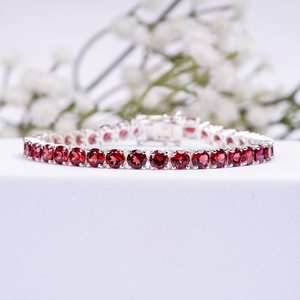 Natural Garnet <b>Bracelet</b> 925 Sterling Silver <b>Red</b> Garnet Minimalist Statement Jewelry Mothers Day Gift For Her - Product Image 6