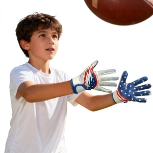 Custom USA Flag Receiver Gloves Synthetic Leather <b>Sticky</b> Grip <b>Hook</b> Loop Breathable Team Sports American Football Gloves - Product Image 4