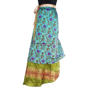 Jupe longue portefeuille réversible 2 couches en soie magique, style sari, pour femme, idéale pour la plage ou comme cache-maillot, collection vintage. - Product Image 5