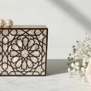 PearlSerene Heritage <b>Bag</b> Premium Handmade MOP Mosaic Wooden Clutch with Refined Polished Finish <b>for</b> <b>Brides</b> & <b>Wedding</b> Celebration - Product Image 2