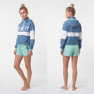Conjunto de Sudadera con Capucha y Pantalones Cortos de Nylon 100% para Mujer, con Cierre de 3/4, Diseño de Letras Bordadas Personalizadas, Chaqueta con Capucha y Pantalones Cortos Deportivos - Product Image 4