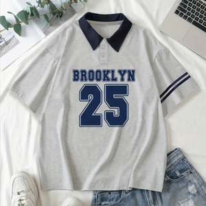 เสื้อโปโลแขนสั้นสำหรับผู้ชายเสื้อถักนิตติ้งแบบ Boxy เข้ารูประบายอากาศได้พร้อมคอลายทางแขนสั้นปรับแต่งได้ - Product Image 3