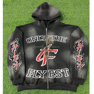 Sudaderas con Capucha y Cremallera para Hombre, de Algodón 100%, Lavado Ácido Personalizado, para Invierno, Tallas Grandes, 360g - Product Image 1