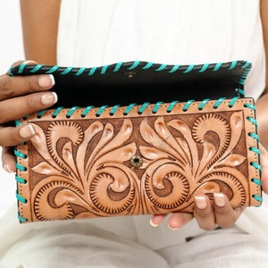 La más nueva cartera occidental de girasol de cuero con herramientas a mano, Cartera de mano de cuero genuino, Cartera de teléfono y tarjeta de crédito de piel de vaca personalizada para mujer - Product Image 5