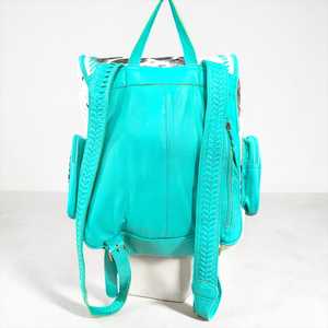 Western Cowhide Turquoise Genuine Leather Backpack for Women Boho Vintage Travel Bag with Single Zip Closure - Product Image 2