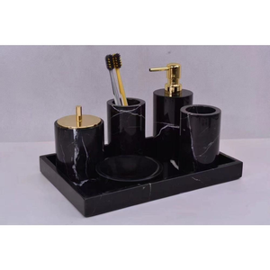 Ensemble de 6 pièces de salle de bain en marbre naturel, design de luxe pour hôtel, accessoires de salle de bain en résine, vente chaude - Product Image 4