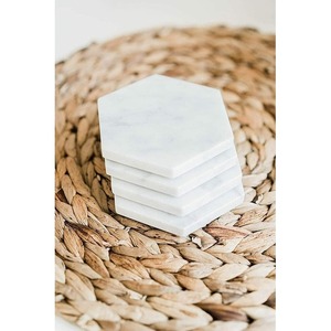 Stone era <b>White</b> Natural Stone Marble Tea <b>Coaster</b> 4 in. With Set of 4 With Holder For Home and Kitchen - Product Image 2
