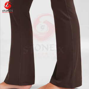 STONEX <b>Women</b> High Waist <b>Boot</b> Cut Leggings Solid Color Side Stripe Sporty Yoga Pants Breathable Knitted Full Length <b>Summer</b> - Product Image 6