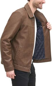 <b>Men's</b> Slim Fit PU <b>Leather</b> Moto <b>Jacket</b> Turn-down Collar Zipper Closure Solid Black Regular Length Autumn Wear - Product Image 3