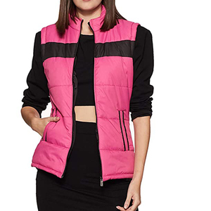 <b>Women's</b> Pink Color Blocked <b>Puffer</b> Vest With Zipper Stand Collar Windproof Quilted Outerwear Casual Winter Layering <b>Gilet</b> - Product Image 3