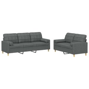 Set di Divani in Tessuto 100% Poliestere Grigio Scuro con Struttura in Metallo e Compensato Textilene per Soggiorno - Product Image 2
