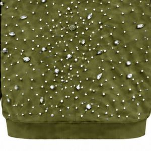 Sudadera con Capucha Verde Oliva con Cierre Completo, Chaqueta de Streetwear con Cristales Brillantes, Sudadera con Capucha de Manga Larga con Bolsillo Frontal - Product Image 6