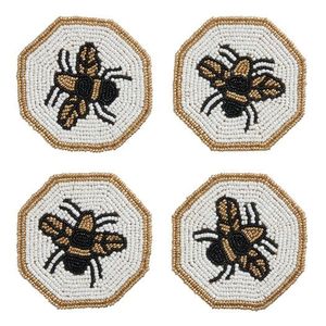 Bee Design HK EXPORTS Durable Round Modern <b>Beaded</b> <b>Coaster</b> Set Handmade Honey Bee Pattern Aesthetic Table Decor - Product Image 1