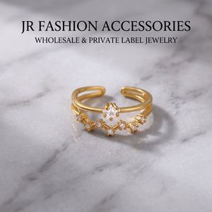 Wholesale 18K Gold Plated Stainless Steel Classic Double Layer Zircon Open <b>Ring</b> with Channel Setting and Star Detail - Product Image 2