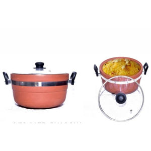 Casserole en argile terracotta faite à la main, antiadhésive, écologique, résistante à la chaleur, avec couvercle en verre, poignée en plastique, compatible gaz et induction, lavage à la main - Product Image 3