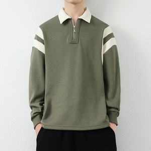 Haute qualité 65% coton 35% Polyester à manches longues couleur bloquant Golf Polo Smart décontracté contraste col sweat pour hommes - Product Image 3