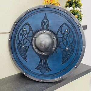 Bouclier Viking Rond en Bois de 24 Pouces Fait Main par Ahmad Fabric, Qualité DIY, Bleu avec Motif Celtique, Centre en Acier Carbone - Product Image 6