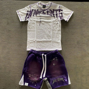 Custom Logo <b>Mens</b> Eco-Friendly 100% Cotton <b>Lightweight</b> Washed Graphic T-Shirt <b>Shorts</b> Two Piece Set Summer Streetwear Casual - Product Image 5