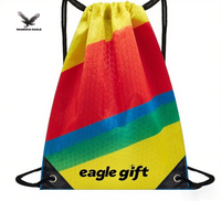 Sac à dos à cordon de serrage en polyester de style anglais unisexe, personnalisable en gros, avec motif de lettres, imperméable, capacité de 20 à 38 L, pas cher