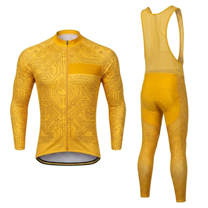 Conjunto de Jersey de Ciclismo para Hombre, Manga Larga, Diseño de Circuito Amarillo, Secado Rápido, Transpirable, Ropa para Bicicleta de Carretera - Product Image 1