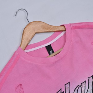 Pink Gradient Crop <b>T</b>-<b>Shirt</b> Women Oversized Short Sleeves Crew Neck Hole Decorated Soft Breathable Jersey Loose Fit Spring Summer - Product Image 5
