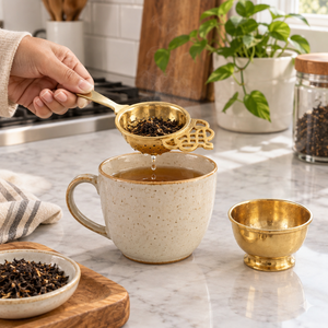 Brass <b>Tea</b> Strainer With Mesh Resting <b>Pot</b> Polished Metal Classic Style Reusable <b>Tea</b> <b>Infuser</b> for Home Hotel Restaurant Decor - Product Image 2