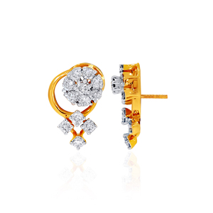 Luxury Gold Plated Floral Cluster Drop <b>Earrings</b> with Sparkling Clear Stone Flower Design and Geometric <b>Dangle</b> Accents - Product Image 3