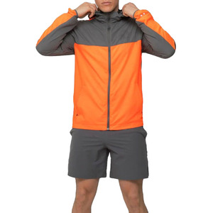 <b>Men's</b> Orange Gray Hooded Windproof Sport <b>Jacket</b> Zipper Closure Regular Fit Autumn Wear Polyester Shell - Product Image 3