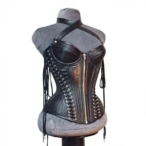Women's Goth <b>Punk</b> Plus-Size Zipper Leather Corset Shapewear Hip Enhancer Push Bra Waist Cinchers Satin Fabric Seamless Lace - Product Image 1