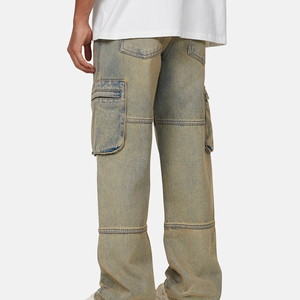 Wholesale Men's Baggy Straight Leg Jeans Eco-Friendly Breathable Winter Streetwear High Street Print Button Distressed Wash - Product Image 2