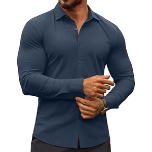 Camisa de Vestir para Hombre, Tejido Sólido, Manga Larga, Cuello Clásico, Antiarrugas, Estilo Formal y Casual de Negocios - Product Image 1