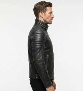 Chaqueta de Cuero Negra para Hombre al por Mayor, Estilo Motero con Bordado de Calavera y Parche Trasero, Abrigo Urbano Vintage, Chaqueta Bomber Cafe Racer - Product Image 5